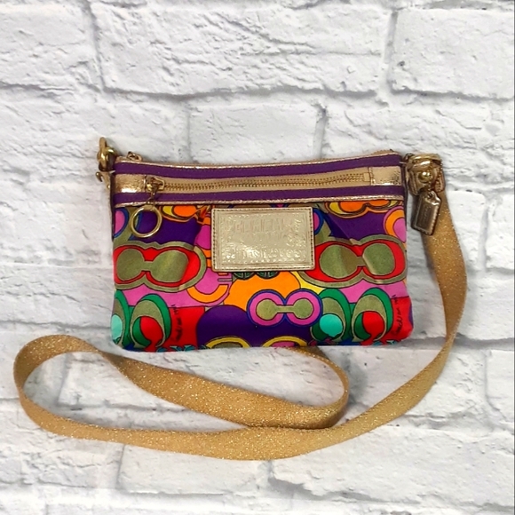 Coach Handbags - Coach Poppy multi color print logo small crossbody bag